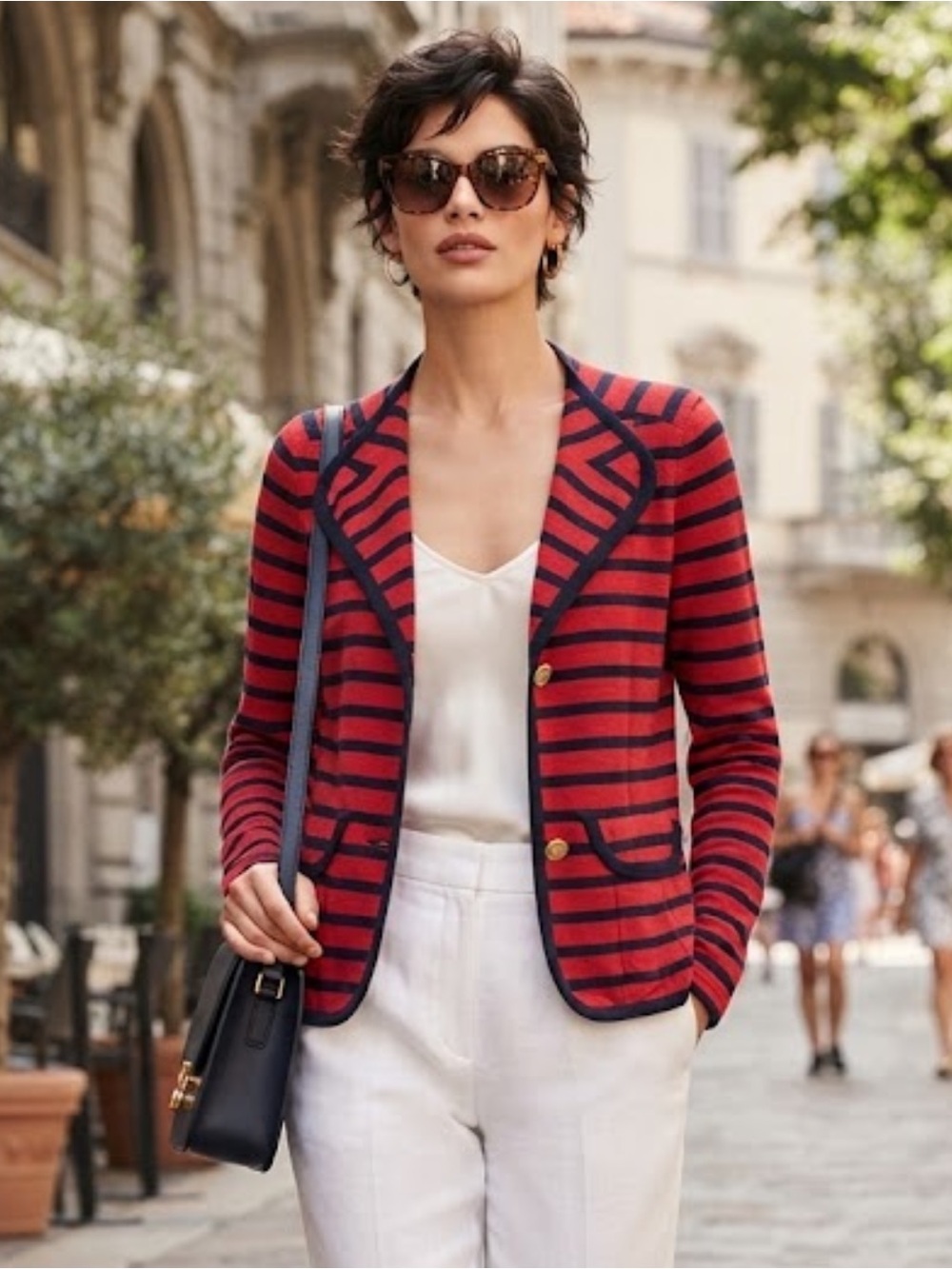 CAbi Red n Blue Striped Cotton Blazer
